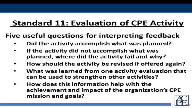 You are currently viewing Standard 11 – Evaluation of CPE Activities